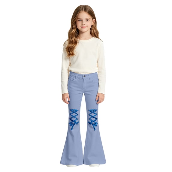 SJLDQY Girl's Flare Leggings Casual Elastic Waist Bell Bottom for Girls Trendy Printed Graphic Pants
