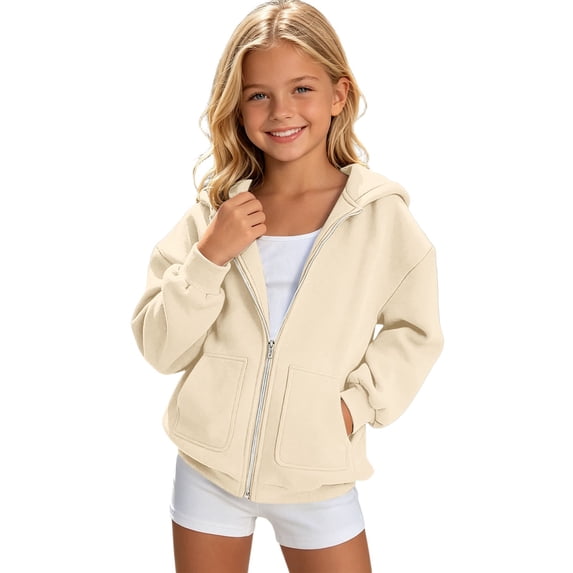 SJLDQY Girl's Hoodies Casual Hooded Sweatshirt Long Sleeve Zip Up Pullover Tops Size 4-5 Years