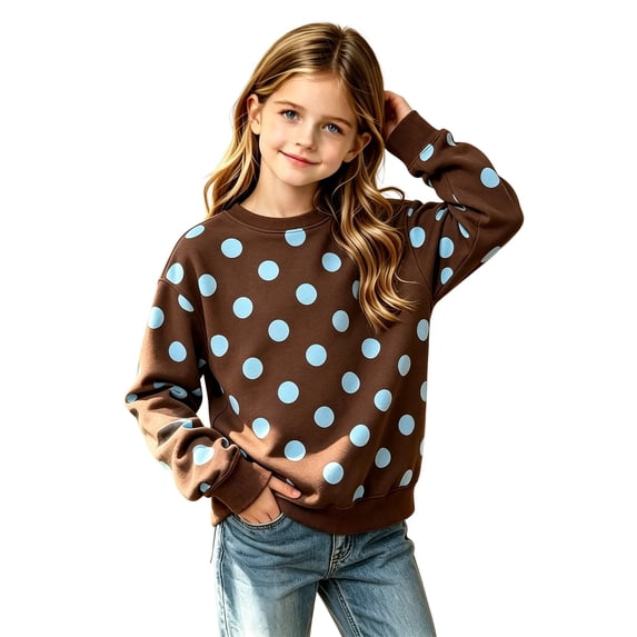 SJLDQY Girl's Sweatshirts Casual Crewneck Sweatshirt Long Sleeve Spot Graphic Pullover Tops Size 2-3 Years