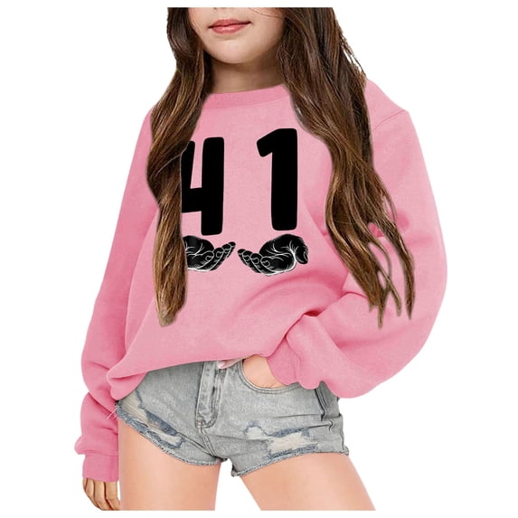 SJLDQY Girl's Sweatshirts Trendy Graphic Relax-fit Pullover Tops Long Sleeve Crew Neck Sweatshirt Size 4-5 Years