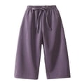thumbnail image 1 of SJLDQY Girls Capri Pants Casual Elastic Waist Drawstring Baggy Pants for Girls Solid Color Straight Leg Trousers with Pockets, 1 of 3