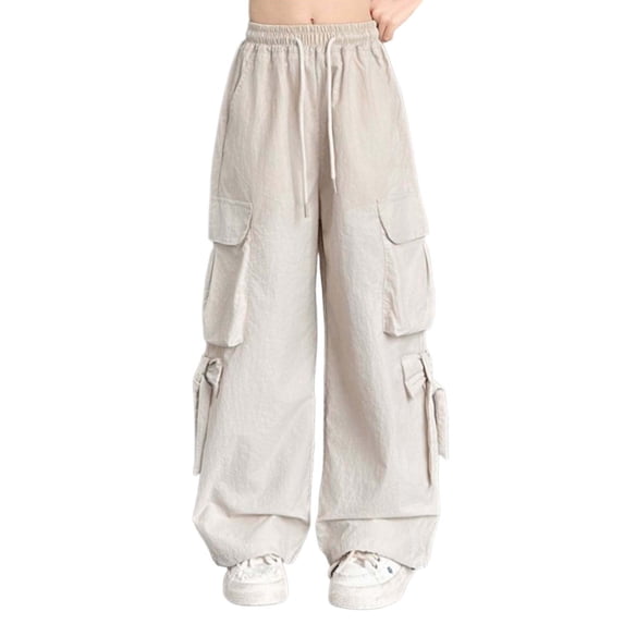 SJLDQY Girls Cargo Pants Casual Elastic Drawstring Waist Baggy Pants for Girls Wide Leg Sweatpants