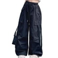 thumbnail image 1 of SJLDQY Girls Cargo Pants Casual Elastic Waist Drawstring Baggy Pants for Girls Solid Color Wide Leg Trousers with Pockets, 1 of 9