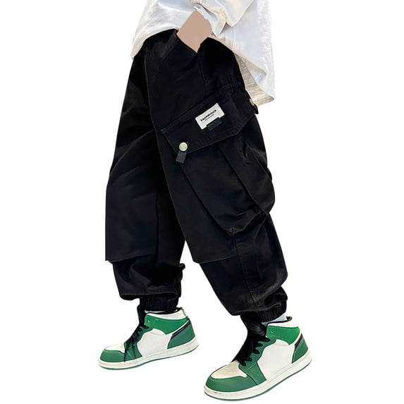 SJLDQY Girls Cargo Pants Lined Casual Elastic Waist Drawstring Joggers for Girls Solid Color Sweatpants with Pockets