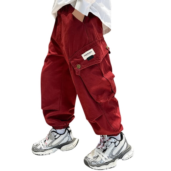 SJLDQY Girls Cargo Pants Lined Casual Elastic Waist Drawstring Joggers for Girls Solid Color Sweatpants with Pockets