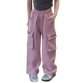 thumbnail image 1 of SJLDQY Girls Cargo Sweatpants Casual Elastic Waist Drawstring Baggy Pants for Girls Solid Color Straight Leg Athletic Trousers with Pockets, 1 of 6