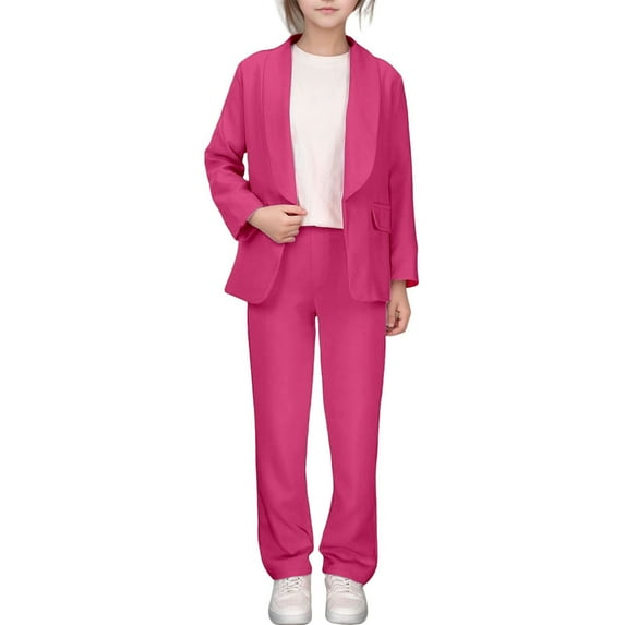 SJLDQY Girls Dress Suits Solid Color Lapel Blazer Jacket Pants 2Pcs Formal Suits Fashion Fall School Suit Sets