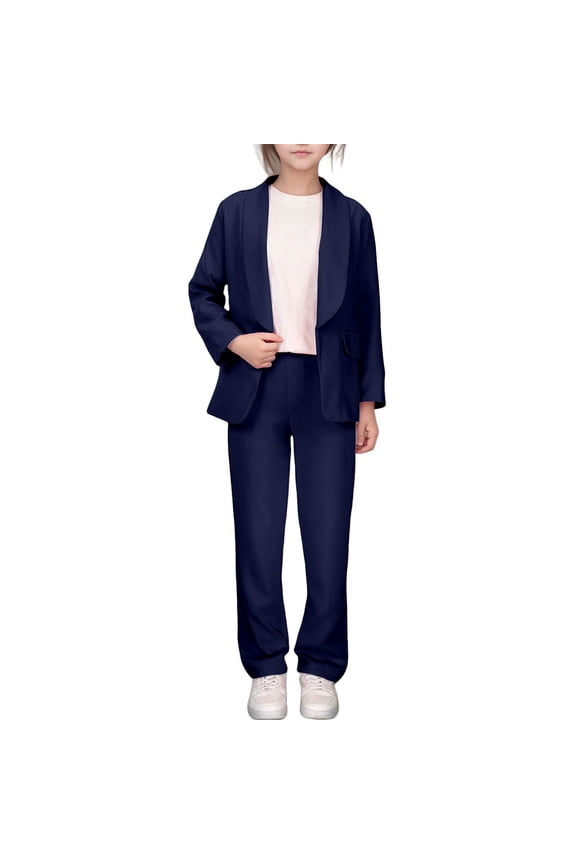 Girls Dress Suits Solid Color Lapel Blazer Jacket Pants 2Pcs Formal Suits Fashion Fall School Suit Sets