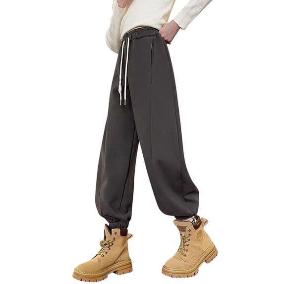 SJLDQY Girls Lined Pants Casual Elastic Waist Drawstring Joggers for Girls Solid Color Baggy Sweatpants with Pockets