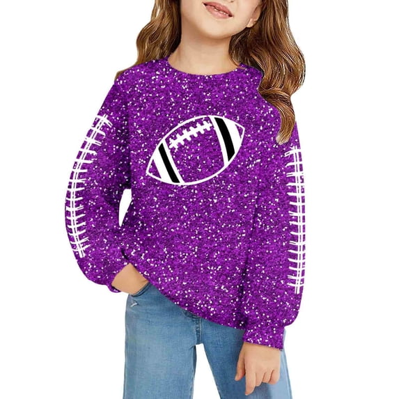 SJLDQY Girls Sweatshirt Sequin Football Graphic Sweatshirts for Girls Fashion Long Sleeve Crewneck Pullover Tops