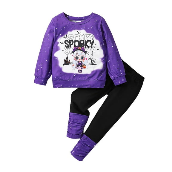 SJLDQY Girls Halloween 2 Piece Outfits Set Hallowmas Pumpkin Ghost Top And Pants Clothes Sets Comfy Festival Clothing For 2-7 Years