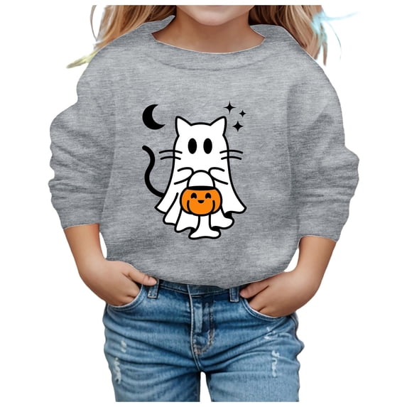 SJLDQY Girls Halloween Sweatshirts Long Sleeve Hallowmas Ghost Graphic Crewneck Sweatshirt Fall Winter Casual Pullover Tops