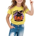 thumbnail image 1 of SJLDQY Girls' Halloween T-Shirts Cute Black Cat Pumpkin Graphic Tees for Girls Hallowmas Short Sleeve Crewneck T Shirts Casual Soft Tops, 1 of 4