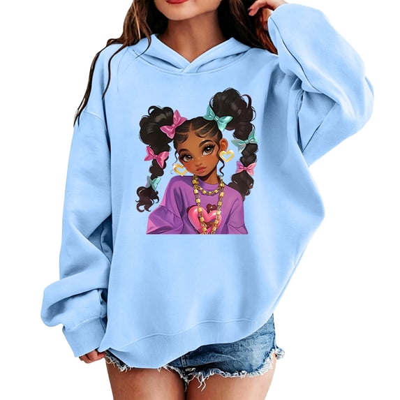 SJLDQY Girls Hoodies Casual Hooded Sweatshirt Long Sleeve Cartoon Graphic Pullover Tops Size 9-10 Years