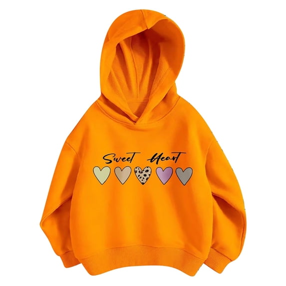 SJLDQY Girls Hoodies Casual Hooded Sweatshirt Long Sleeve Love-themed Graphic Pullover Tops Size 7-8 Years