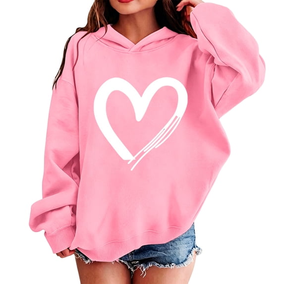 SJLDQY Girls Hoodies Casual Hooded Sweatshirt Long Sleeve Love-themed Graphic Pullover Tops Size 9-10 Years