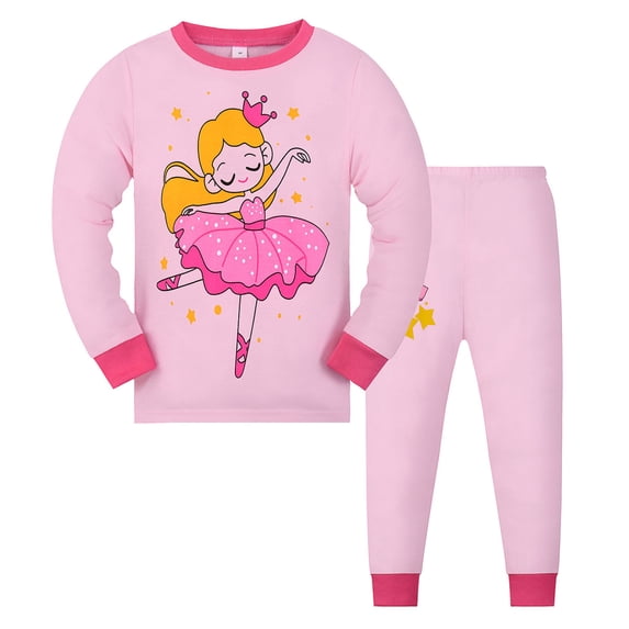 SJLDQY Girls Pajama Set Cute Cartoon Graphic Long Sleeve Shirts Pants 2 Piece Pjs Sets Fall Winter Sleepwear Comfy Loungewear Sets for Kids