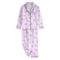 thumbnail image 1 of SJLDQY Girls' Pajama Sets Bow Print Long Sleeve Shirts with Pants 2 Piece Sets Casual Sleepwear Button Up Pjs for Girls, 1 of 2