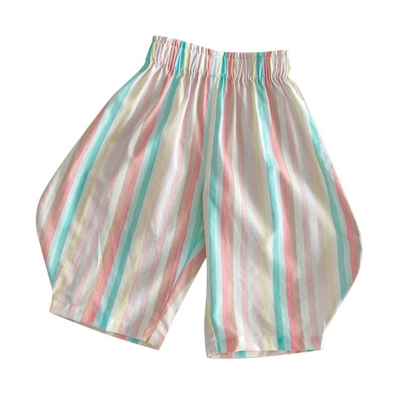 SJLDQY Girls Pants Kids Minimalist Striped Daily Elastic Waist Trousers Multicolour 18-24 Months