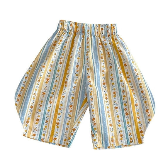 SJLDQY Girls Pants Kids Minimalist Striped Daily Elastic Waist Trousers Yellow 4-5 Years