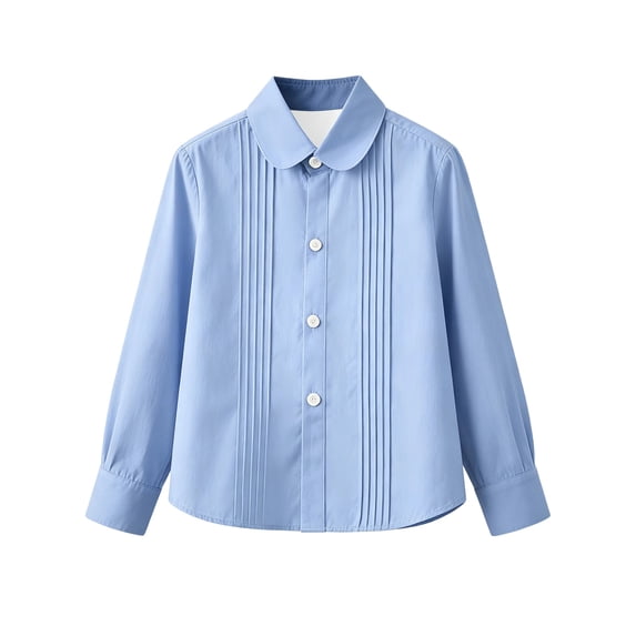 SJLDQY Girls Peter Pan Collar Shirt Long Sleeve Button Down Blouse Solid Color Fall Casual Back to School Tops for Girls