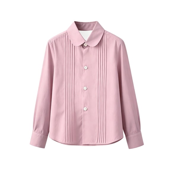 SJLDQY Girls Peter Pan Collar Shirt Long Sleeve Button Down Blouse Solid Color Fall Casual Back to School Tops for Girls