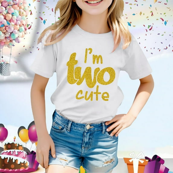 SJLDQY Girls Shirts 2Nd Birthday Outfits for Im Two Cute 2 Years Old Second Birthday Clothing White 6-7 Years