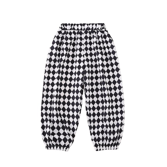 SJLDQY Girls Silk Pants Casual High Elastic Waist Joggers for Girls Plaid Print Wide Leg Trousers