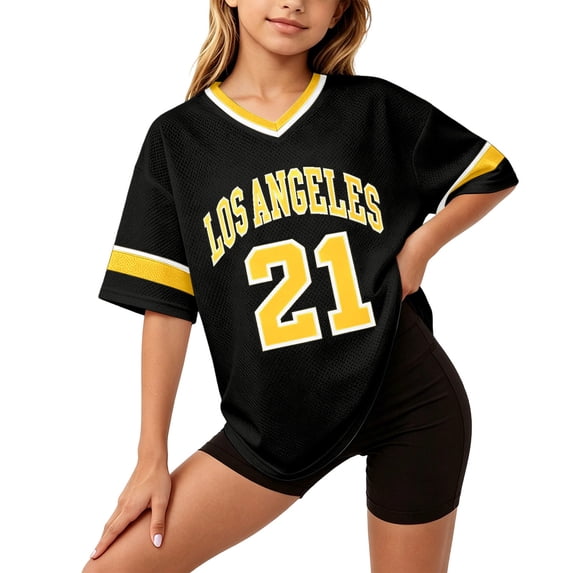 SJLDQY Girls T-Shirts Short Sleeve V-Neck Y2K T Shirts for Girls Number Graphic Tees Casual Athletic Tops
