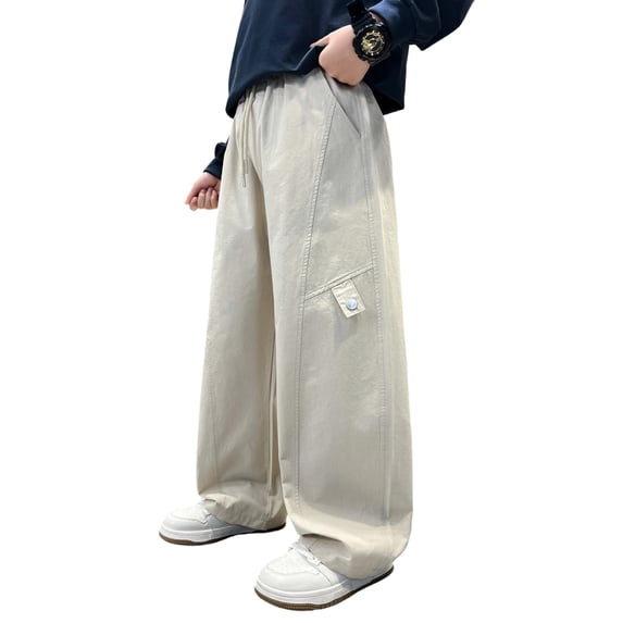 SJLDQY Girls Wide Leg Pants Casual Elastic Drawstring Waist Trousers Soft Baggy Pants for Girls