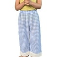 thumbnail image 1 of SJLDQY Girls Wide Leg Pants Casual Elastic Waist Ankle Length Pants for Girls Plaid Print Straight Leg Trousers, 1 of 8