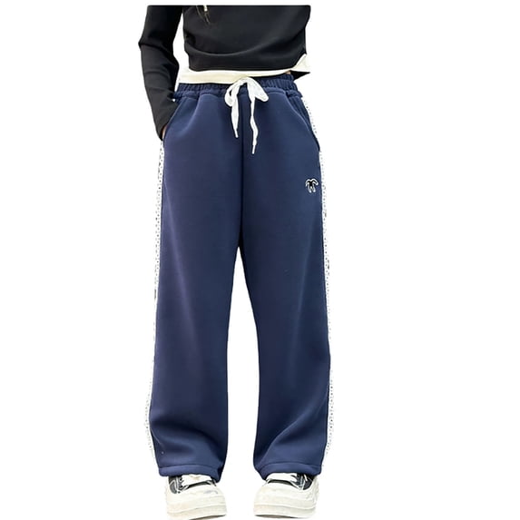 SJLDQY Girls Wide Leg Pants Casual Elastic Waist Drawstring Baggy Pants for Girls Lace Straight Leg Trousers with Pockets