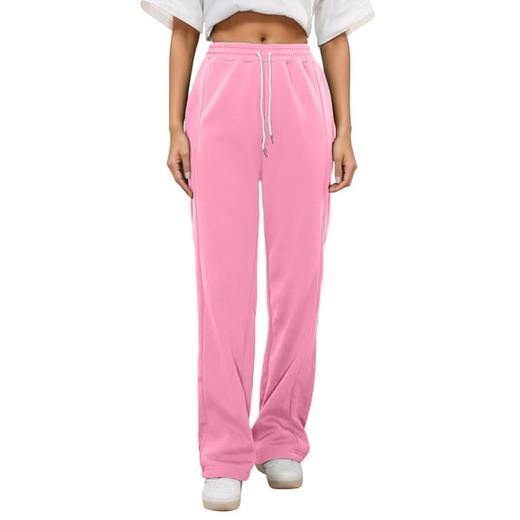 SJLDQY Girls Wide Leg Pants Casual Elastic Waist Drawstring Baggy Pants for Girls Solid Color Straight Leg Trousers with Pockets