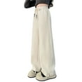 thumbnail image 1 of SJLDQY Girls Wide Leg Pants Casual Elastic Waist Drawstring Baggy Pants for Girls Split Hem Solid Color Straight Leg Trousers with Pockets, 1 of 3
