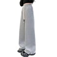 thumbnail image 1 of SJLDQY Girls Wide Leg Pants Casual Elastic Waist Drawstring Baggy Pants for Girls Split Hem Solid Color Straight Leg Trousers with Pockets, 1 of 3