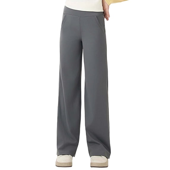 SJLDQY Girls Wide Leg Pants Casual Elastic Waist Yoga Pants for Girls Solid Color Straight Leg Sweatpants with Pockets