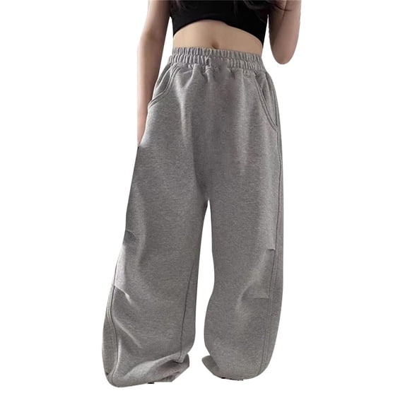 SJLDQY Girls Wide Leg Pants Elastic Waist Casual Baggy Pants for Girls Solid Color Straight Leg Trousers with Pockets