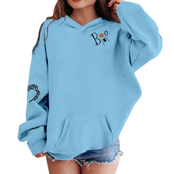 SJLDQY Halloween Hoodies for Girls Funny Graphic Hooded Sweatshirts Casual Long Sleeve Hoodie Fall Winter Pullover Tops with Pockets