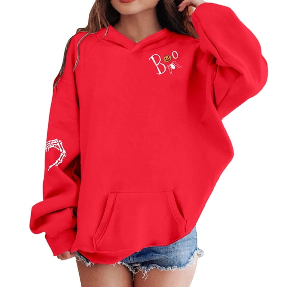 SJLDQY Halloween Hoodies for Girls Funny Graphic Hooded Sweatshirts Casual Long Sleeve Hoodie Fall Winter Pullover Tops with Pockets