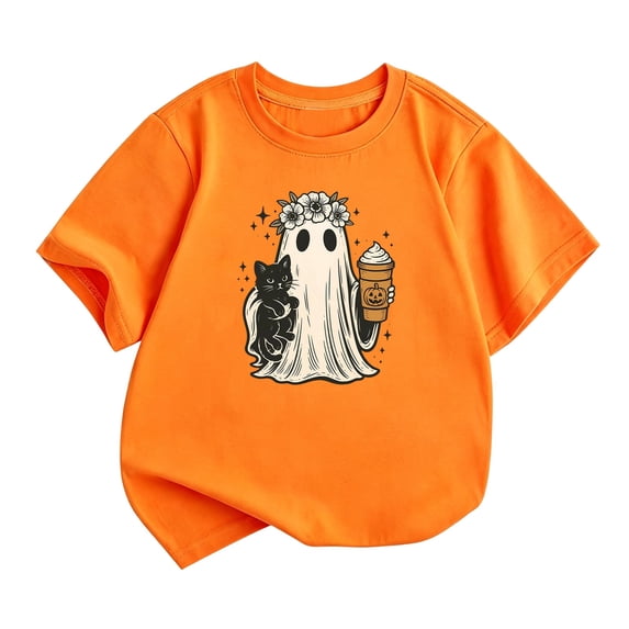 SJLDQY Halloween Girls Clothes Short Sleeve Hallowmas Ghost Graphic T-shirt Crew Neck Tees Summer Tops 2-3 Years
