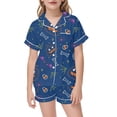 thumbnail image 1 of SJLDQY Halloween Girls Pajama Sets Button Down Short Sleeve Shirts Shorts 2 Piece Pj Sets Hallowmas Printed Sleepwear Breathable Soft Loungewear Sets for Girls, 1 of 4