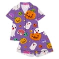 thumbnail image 1 of SJLDQY Halloween Girls Pajama Sets Hallowmas Print Short Sleeve Shirts and Shorts 2 Piece Sets Casual Sleepwear Button Down Pjs for Girls, 1 of 5