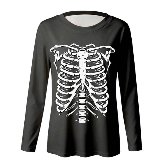 SJLDQY Halloween Girls T-Shirts Long Sleeve Hallowmas Skeleton Graphic Tees for Girls Crew Neck T Shirts Casual Soft Fall Tops Size 3-14Y