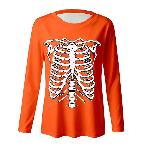SJLDQY Halloween Girls T-Shirts Long Sleeve Hallowmas Skeleton Graphic Tees for Girls Crew Neck T Shirts Casual Soft Fall Tops Size 3-14Y
