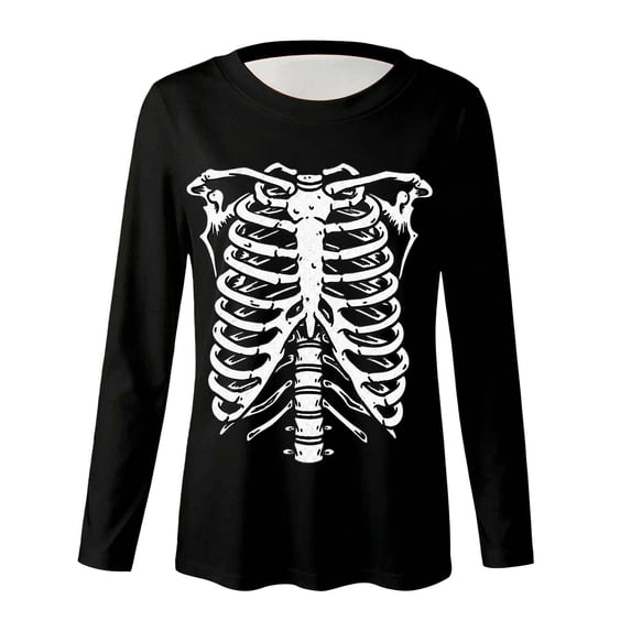 SJLDQY Halloween Girls T-Shirts Long Sleeve Hallowmas Skeleton Graphic Tees for Girls Crew Neck T Shirts Casual Soft Fall Tops Size 3-14Y