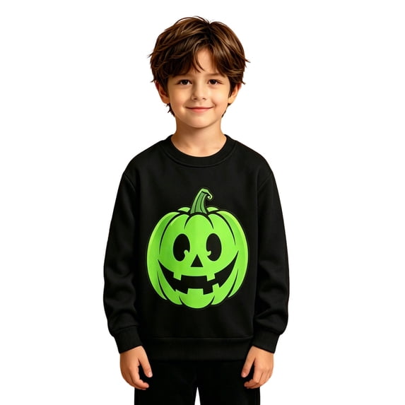 SJLDQY Halloween Glow In The Dark Sweatshirts for Boys Hallowmas Pumpkin Graphic Sweatshirt Fall Winter Lined Long Sleeve Crew Neck Pullover Tops