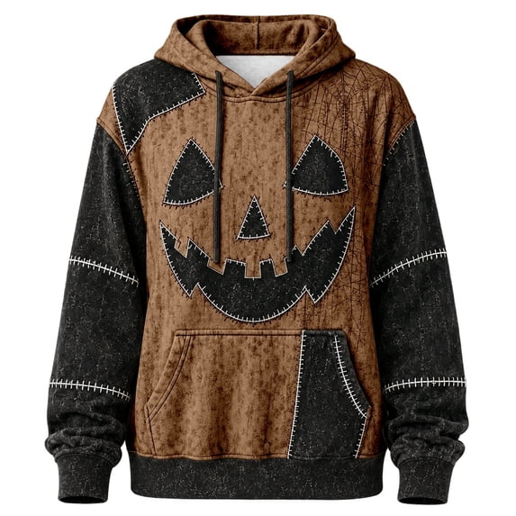 SJLDQY Halloween Hoodies for Women Pumpkin Face Graphic Hoodie Hallowmas Long Sleeve Casual Patchwork Pullover Hooded Sweatshirts with Pockets