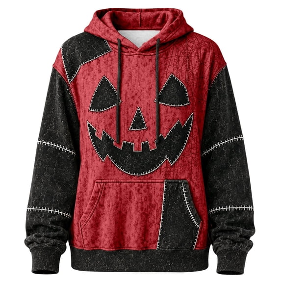 SJLDQY Halloween Hoodies for Women Pumpkin Face Graphic Hoodie Hallowmas Long Sleeve Casual Patchwork Pullover Hooded Sweatshirts with Pockets