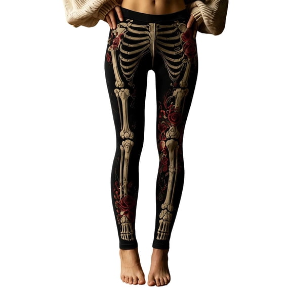 SJLDQY Halloween Leggings for Women Skeleton Graphic Yoga Pants Hallowmas High Waisted Stretchy Workout Leggings