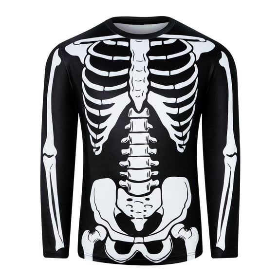 SJLDQY Halloween Mens Long Sleeve T-Shirts Novelty Skeleton Graphic Tees Hallowmas Streetwear Crewneck Tshirts for Men Casual Soft Tops